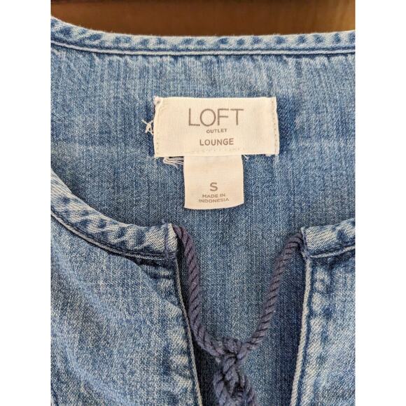 Small Oversized Chambray Lounge Dress Pockets Tassels Beachy Boho Coastal Loft - Picture 7 of 10